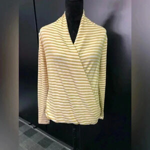 Mesh & Lace V-neck wrap front,elastic hem line,horizontal stripe,cuddly soft